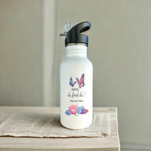 Stainless steel water bottle with straw - Cadeau idéal